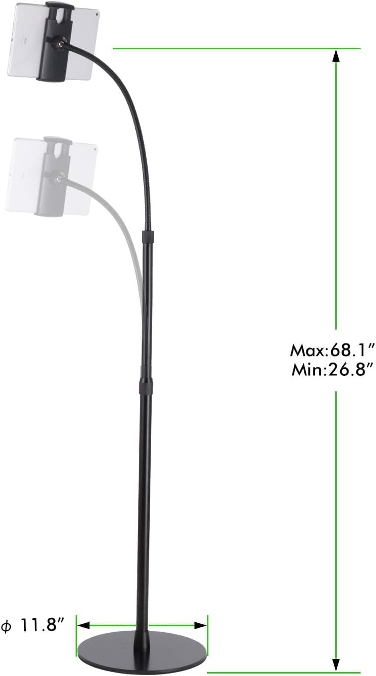 Coverzone iPad Uyumlu Tablet Tutucu Ayarlanabilir Zemin Standı, Tablet Zemin Standı Siyah Geniş Uyumluluk Ellerinizi Ev İçin Serbest Bırakın 155cm Siyah Renk 155-Black (155-Black)