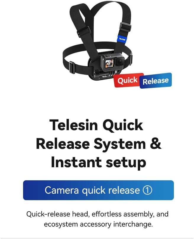 TELESIN Aksiyon Kamera Göğüs Askısı (Vest Chest) | Hızlı Çıkarılabilir Yelek Göğüs Kayışı | GoPro 13/12/11/10/9/8/7/6/5, Osmo Action 3/4/5 Pro, Insta360 Modelleri ile uyumludur (Gri)