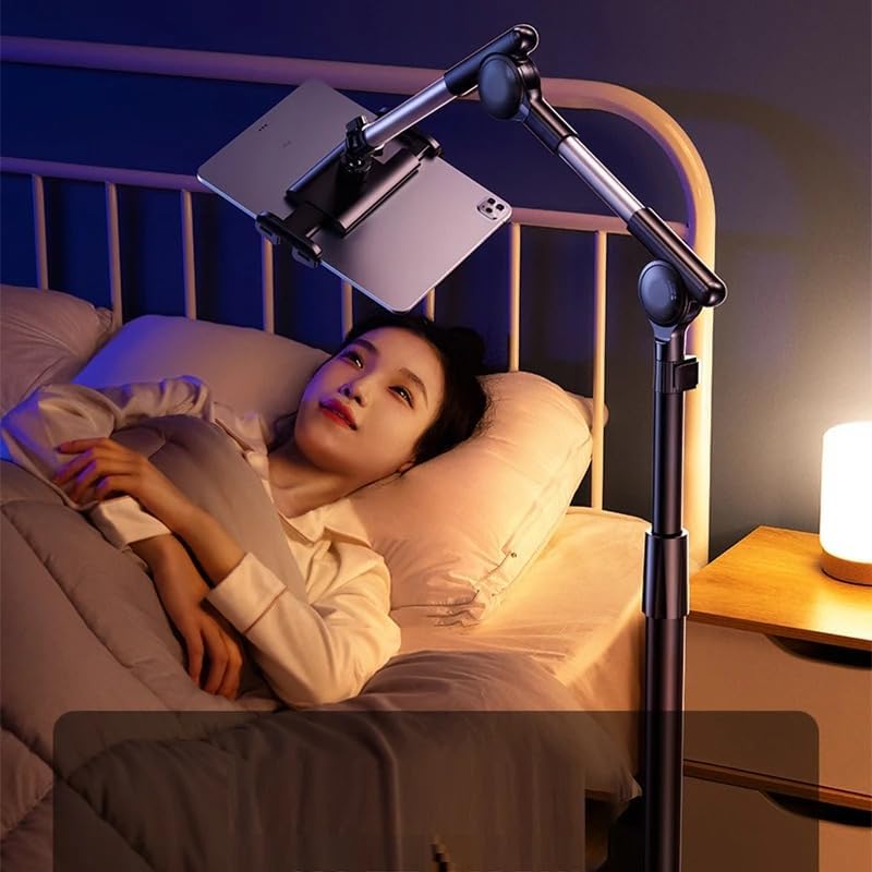 Coverzone iPad Uyumlu Tablet Tutucu Ayarlanabilir Zemin Standı, Tablet Zemin Standı Siyah Geniş Uyumluluk Ellerinizi Ev İçin Serbest Bırakın 155cm Siyah Renk 155-Black (155-Black)