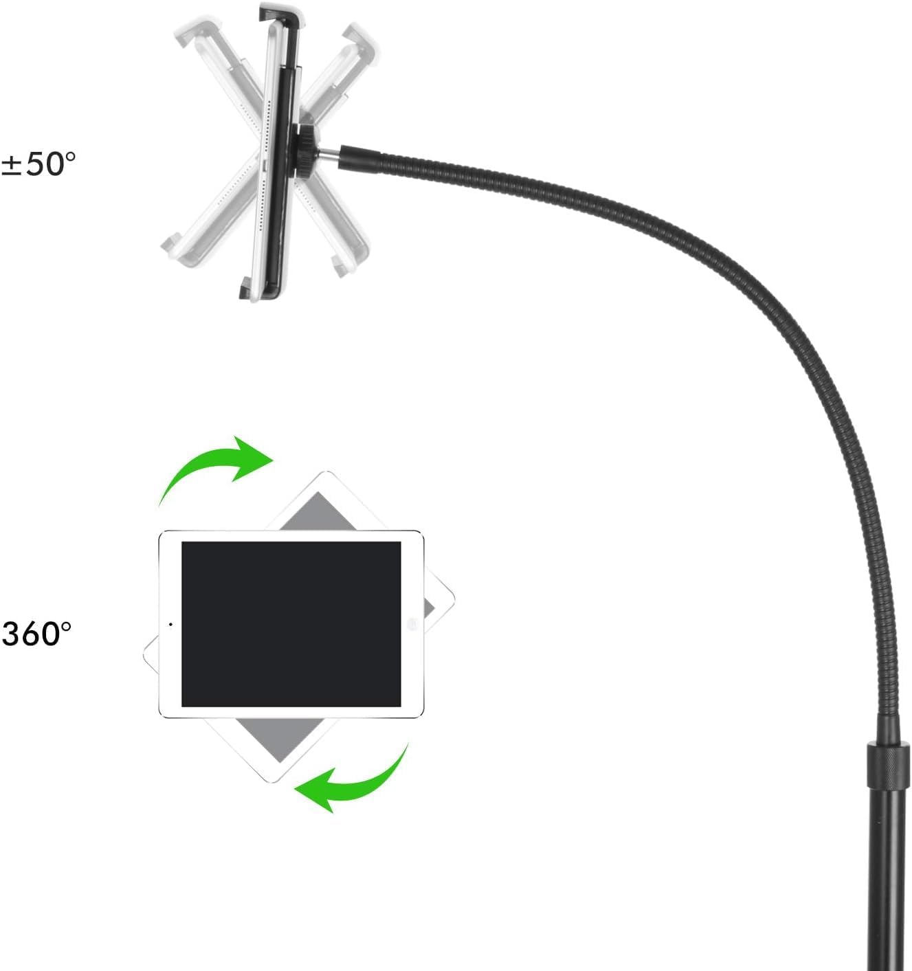 Coverzone iPad Uyumlu Tablet Tutucu Ayarlanabilir Zemin Standı, Tablet Zemin Standı Siyah Geniş Uyumluluk Ellerinizi Ev İçin Serbest Bırakın 155cm Siyah Renk 155-Black (155-Black)