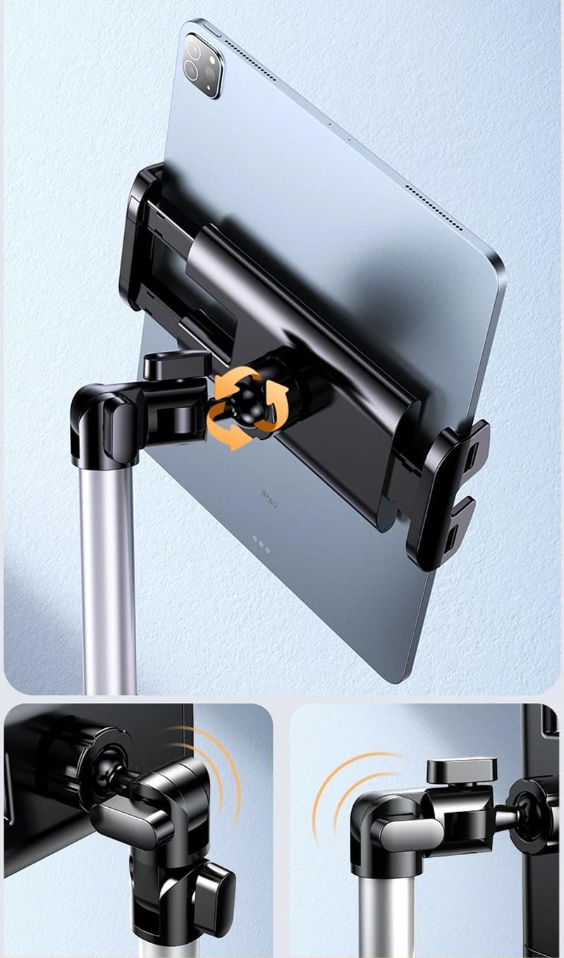 Coverzone iPad Uyumlu Tablet Tutucu Ayarlanabilir Zemin Standı, Tablet Zemin Standı Siyah Geniş Uyumluluk Ellerinizi Ev İçin Serbest Bırakın 155cm Siyah Renk 155-Black (155-Black)