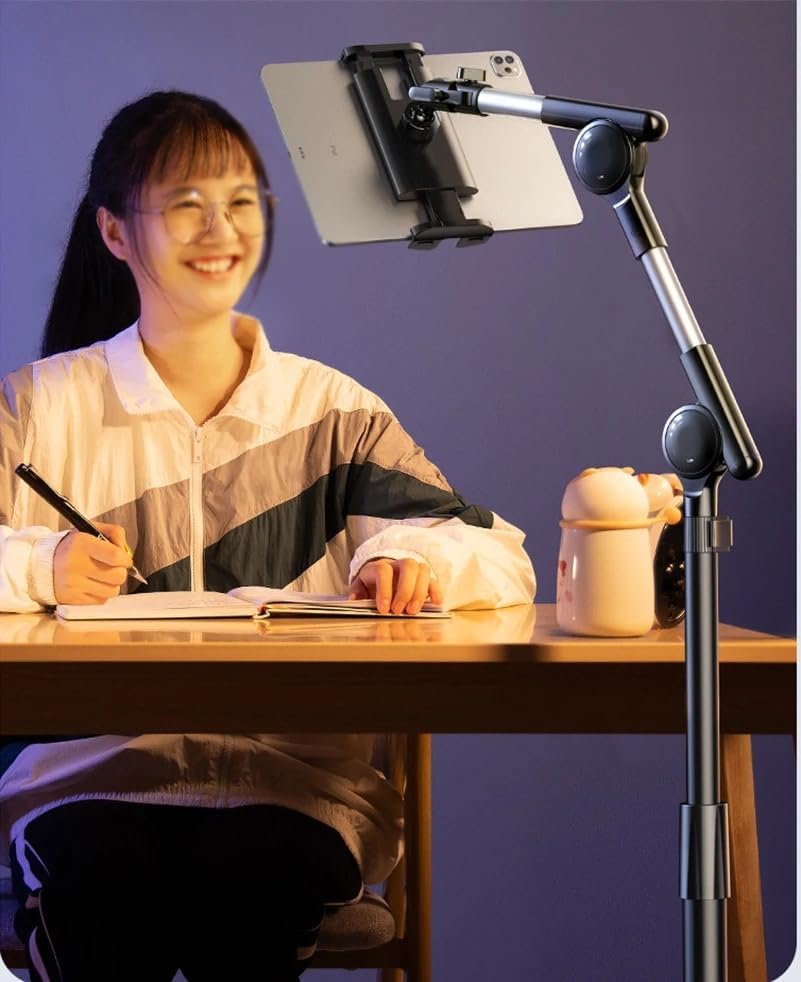 Coverzone iPad Uyumlu Tablet Tutucu Ayarlanabilir Zemin Standı, Tablet Zemin Standı Siyah Geniş Uyumluluk Ellerinizi Ev İçin Serbest Bırakın 155cm Siyah Renk 155-Black (155-Black)