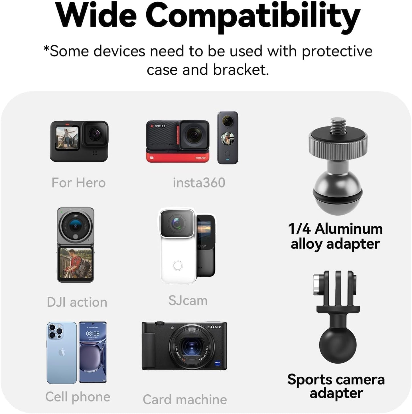 TELESIN Motosiklet Gidonu Bisiklet Montaj Kelepçeleri için GoPro Hero 13 12 11 10 9 DJI OSMO Action 5 Pro 4 3 Insta360,360° Çift Top Başlı Kelepçe Tutucu 1/4-20 mm Kamera ve Telefon için Adaptör