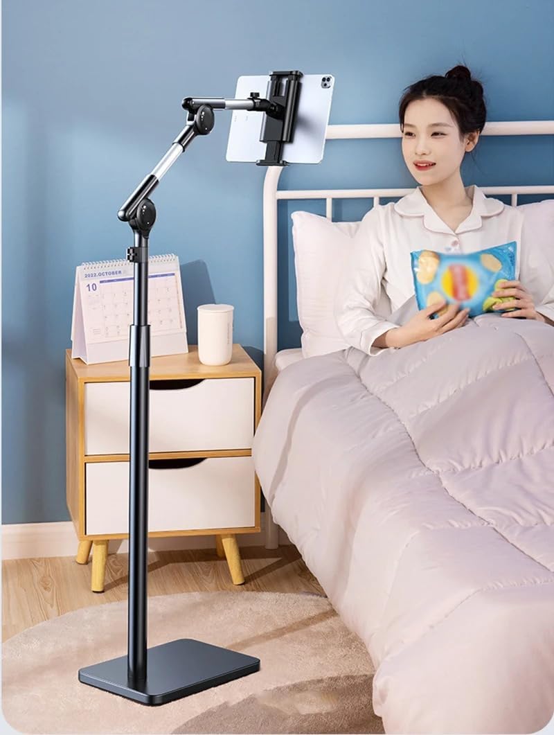 Coverzone iPad Uyumlu Tablet Tutucu Ayarlanabilir Zemin Standı, Tablet Zemin Standı Siyah Geniş Uyumluluk Ellerinizi Ev İçin Serbest Bırakın 155cm Siyah Renk 155-Black (155-Black)