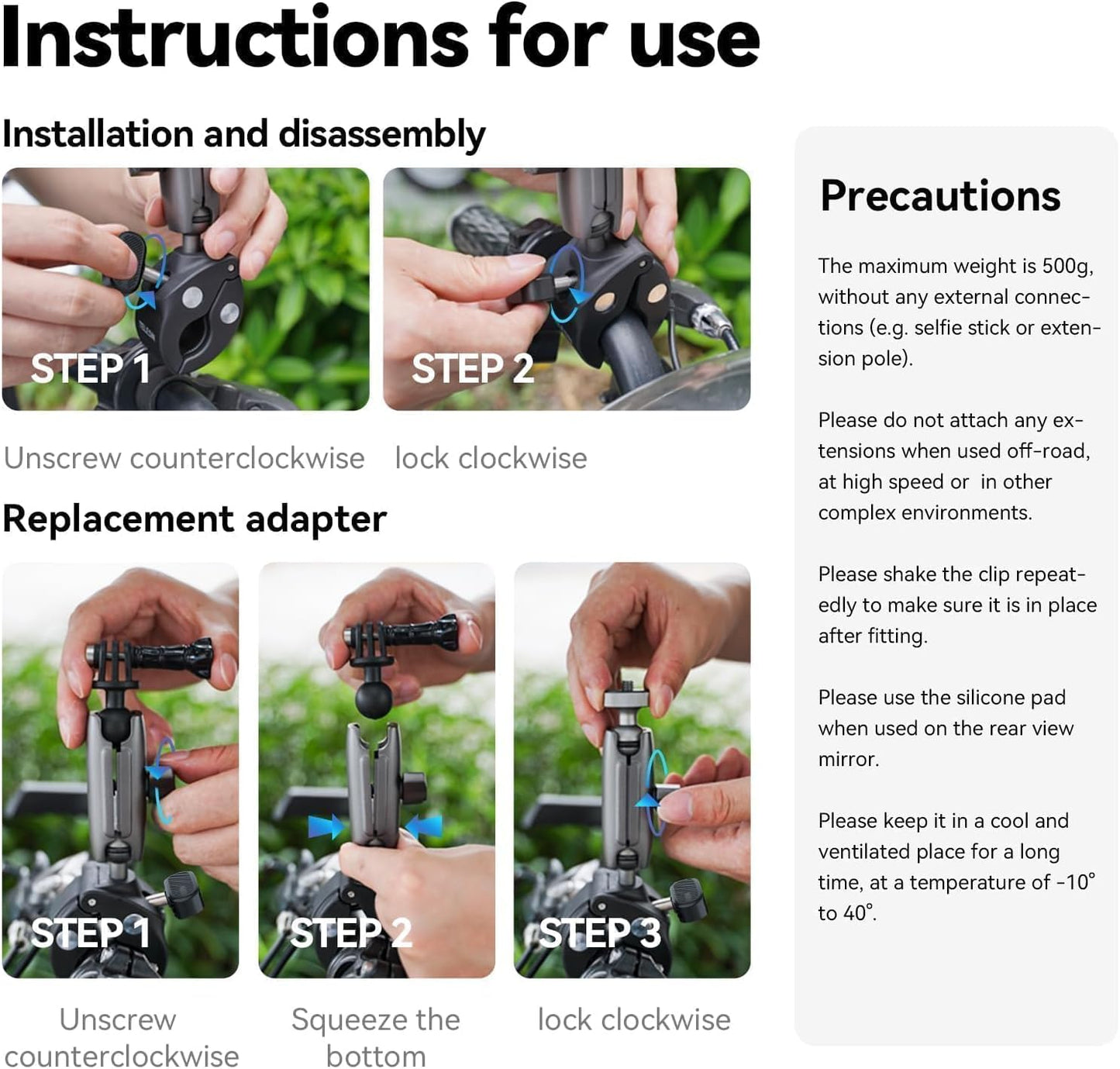 TELESIN Motosiklet Gidonu Bisiklet Montaj Kelepçeleri için GoPro Hero 13 12 11 10 9 DJI OSMO Action 5 Pro 4 3 Insta360,360° Çift Top Başlı Kelepçe Tutucu 1/4-20 mm Kamera ve Telefon için Adaptör