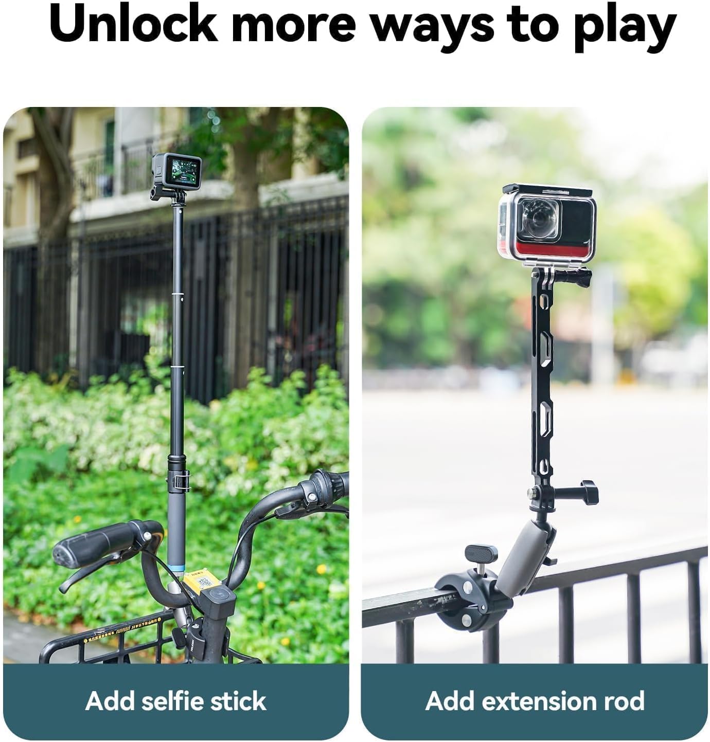 TELESIN Motosiklet Gidonu Bisiklet Montaj Kelepçeleri için GoPro Hero 13 12 11 10 9 DJI OSMO Action 5 Pro 4 3 Insta360,360° Çift Top Başlı Kelepçe Tutucu 1/4-20 mm Kamera ve Telefon için Adaptör